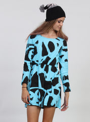 TWISTER DRESS AQ/BLK SPRAY