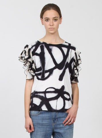 BUTTERFLY TOP BLK/WHT SPRAY