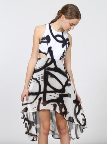 MODEL DRESS BLK/WHT SPRAY