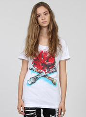 SCOOP TEE - ROSE & CROSS BONES WHITE