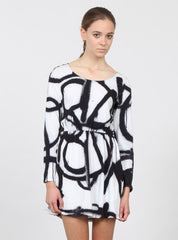TWISTER DRESS BLK/WHT SPRAY