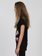 SCOOP TEE - ROSE & CROSS BONES BLACK