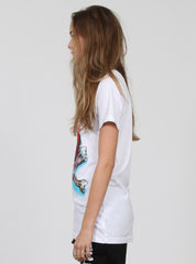 SCOOP TEE - ROSE & CROSS BONES WHITE
