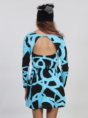 TWISTER DRESS AQ/BLK SPRAY