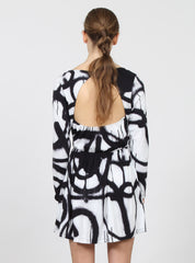 TWISTER DRESS BLK/WHT SPRAY