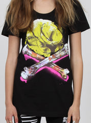 SCOOP TEE - ROSE & CROSS BONES BLACK