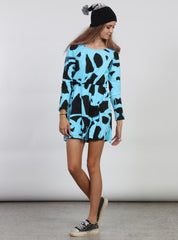 TWISTER DRESS AQ/BLK SPRAY