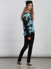 WEEKEND TOP AQ/BLK SPRAY