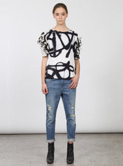 BUTTERFLY TOP BLK/WHT SPRAY