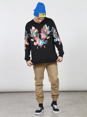 IN BLOOM CREW BLACK/FLORAL