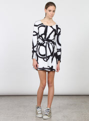 TWISTER DRESS BLK/WHT SPRAY