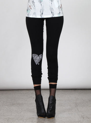 LONG LEG LEGGINGS - DIAMOND HEART - BLACK
